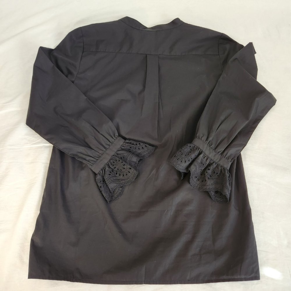 J. Crew  Black Shirt Top 100% Cotton V-neck Long Sleeve with Ruffles Size XS. - Picture 9 of 15